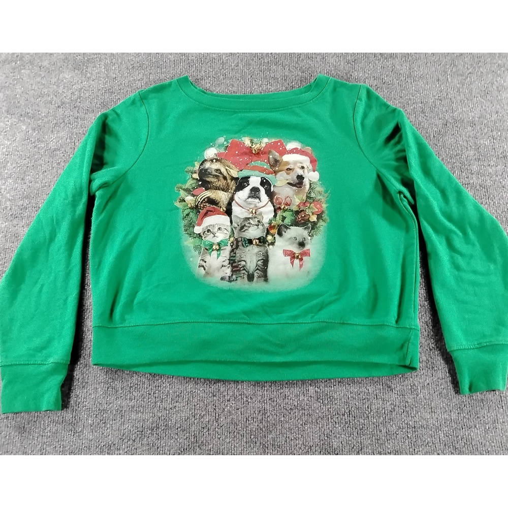 Fifth Sun Christmas Sweatshirt XL Pets Wreath Graphic Pullover Winter Crewneck